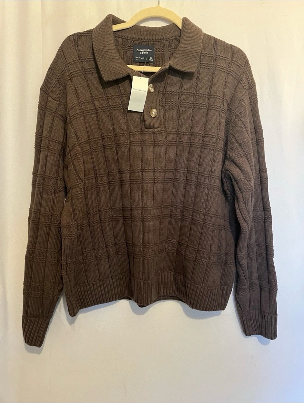 Abercrombie & Fitch Men’s Beige Textured Polo Crewneck Sweater
